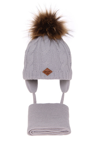 Pojke vinter set: mössa och halsduk, grå, med pompom, Minor