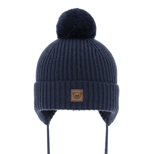 Pojke vintermössa, blå, med knytband, 100% Merino Ull, fodrad med merinull, Tacco