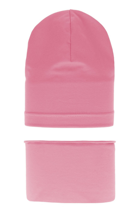 Flicka höst/vår set: mössa och tubhalsduk, rosa, bomull, Hazelka