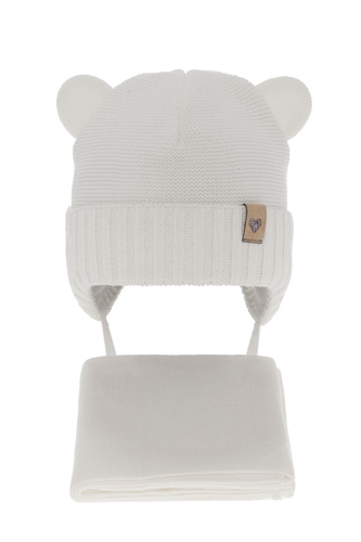 Flicka vinter set: mössa och halsduk, vit, med knytband, Alice