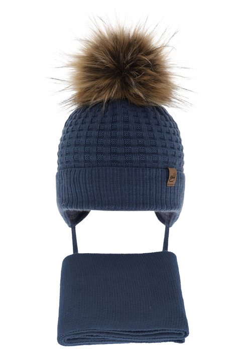 Pojke vinter set: mössa och halsduk, mörkblå, med knytband, Salem