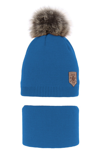 Pojke vinter set: mössa och tubhalsduk, blå, med pompom, Apolin