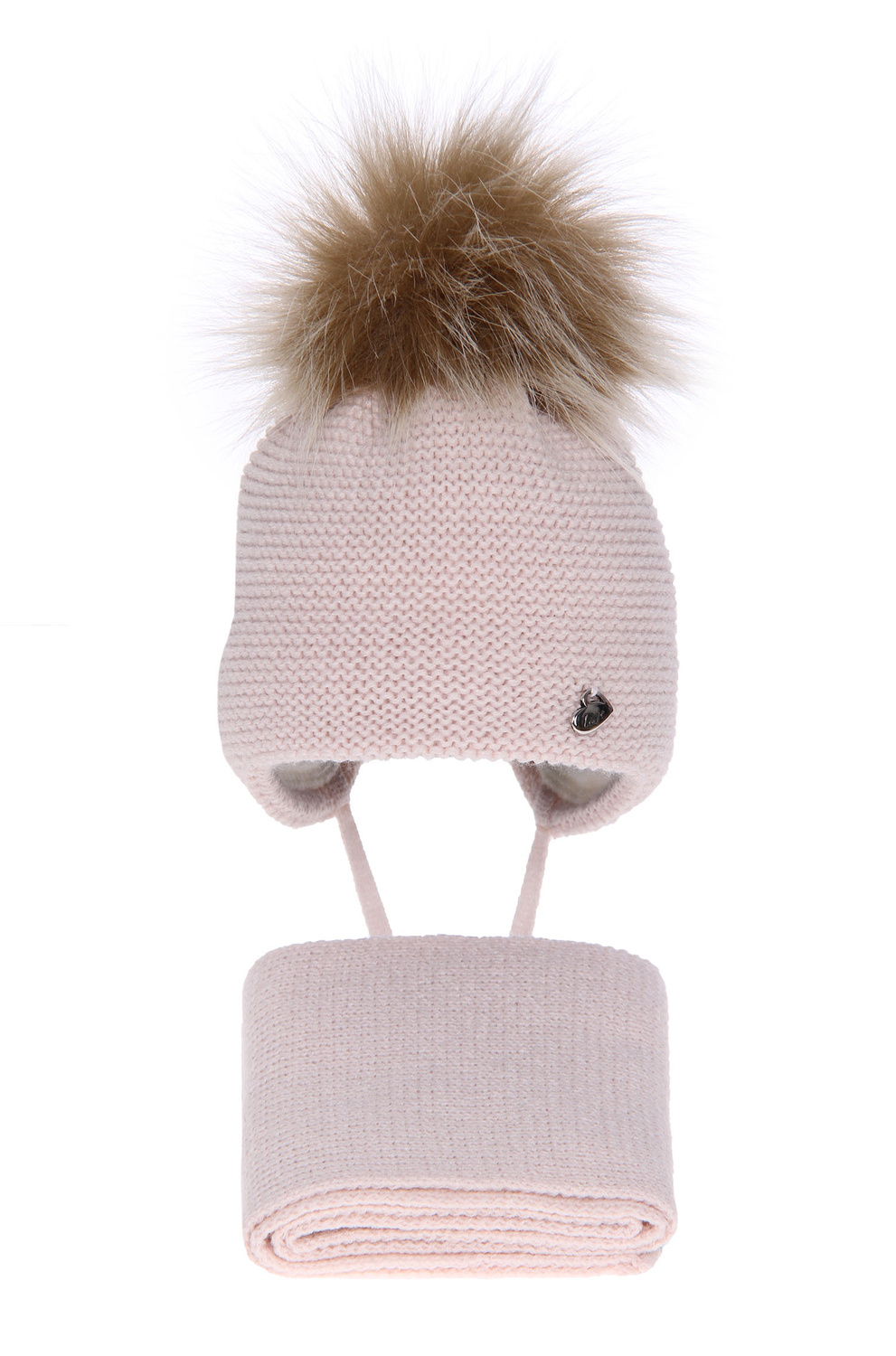 Flicka vinter set: mössa och halsduk, rosa, med pompom, Aimi
