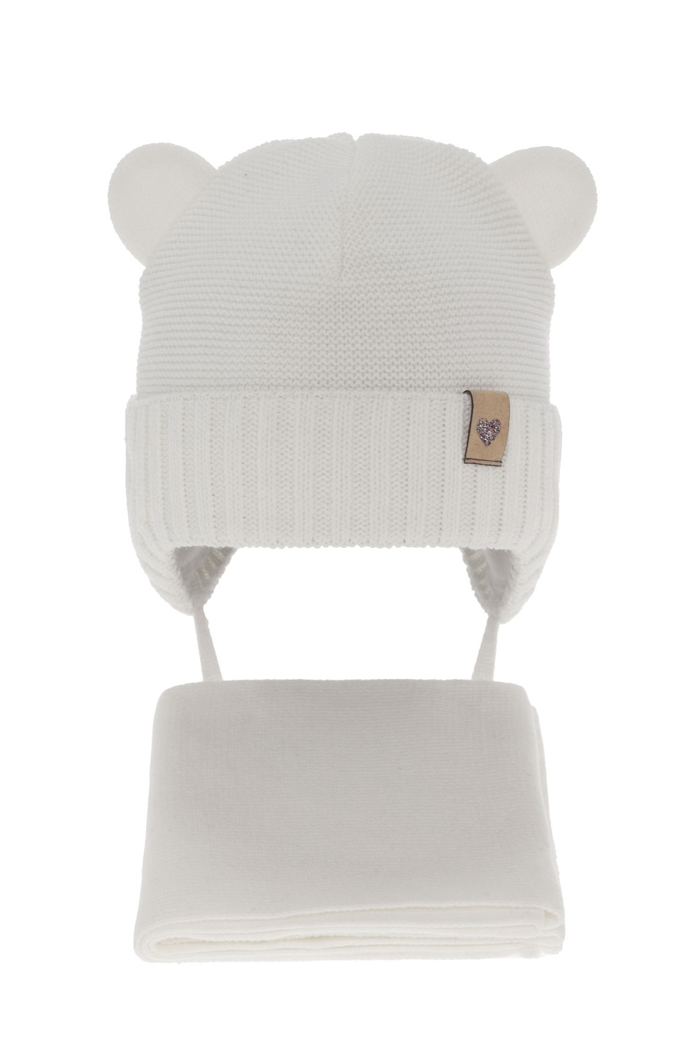 Flicka vinter set: mössa och halsduk, vit, med knytband, Alice