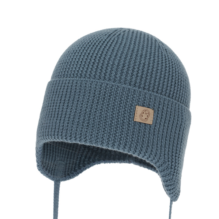 Pojke höst/vår mössa, blå, 100% Merino Ull, med knytband, Bakadi