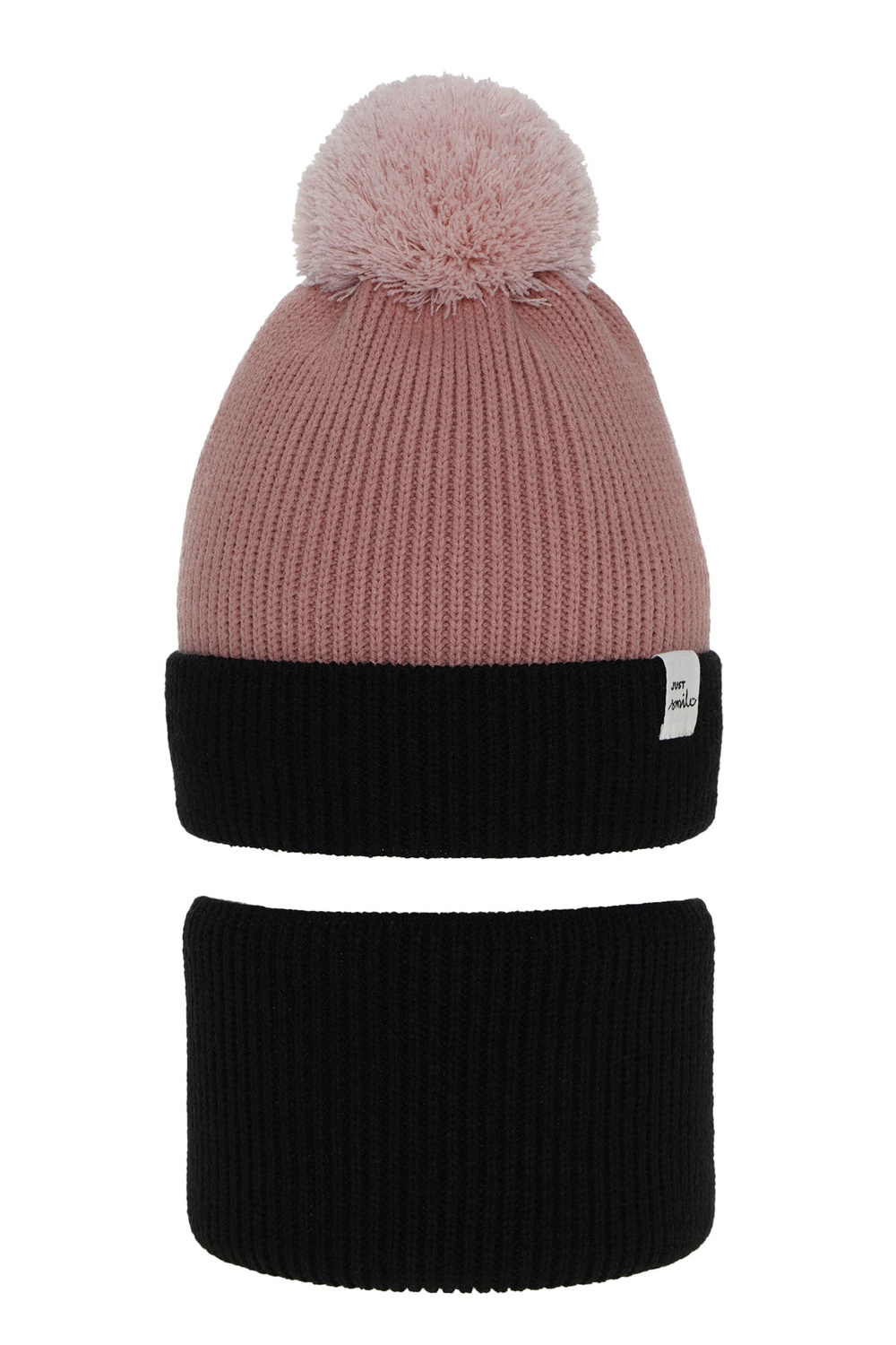 Flicka vinter set: mössa och tubhalsduk, svart, med pompom, Rosalin