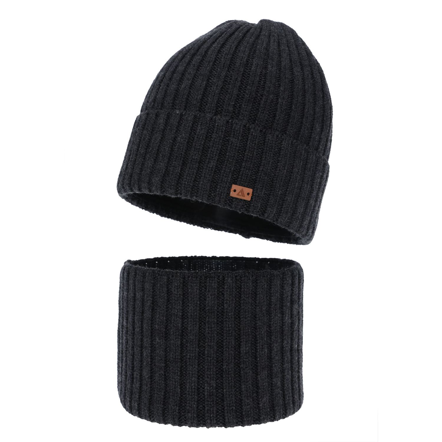 Pojke vinter set: mössa och tubhalsduk, mörkgrå, 100% Merino Ull, Umberto