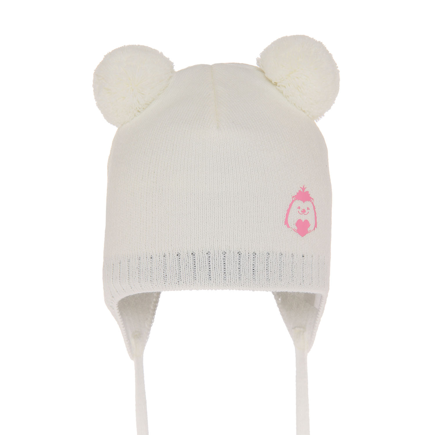 Flicka höst/vår mössa, krem, med två pompommar, med knytband, Bunia