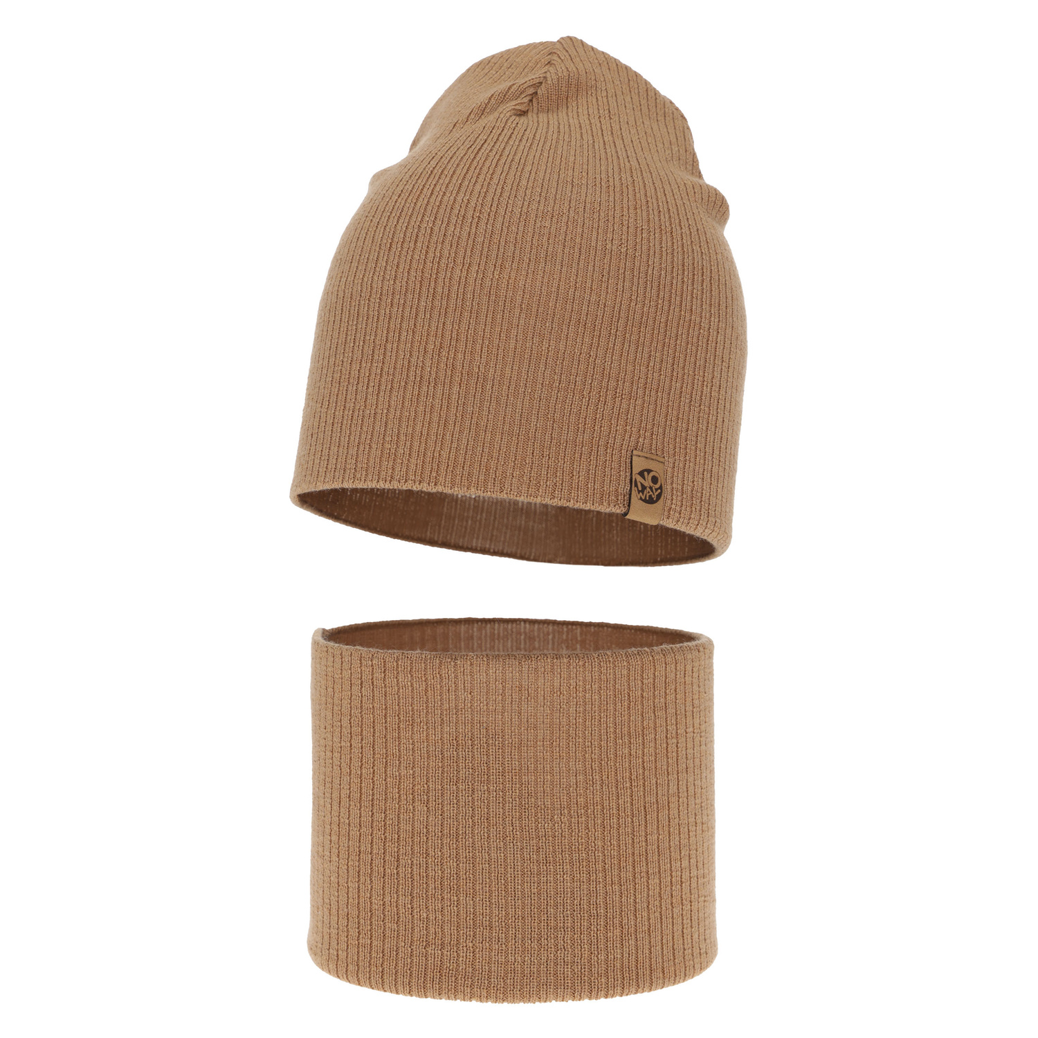 Pojke höst/vår set: mössa och tubhalsduk, camel, 100% Merino Ull, Richi