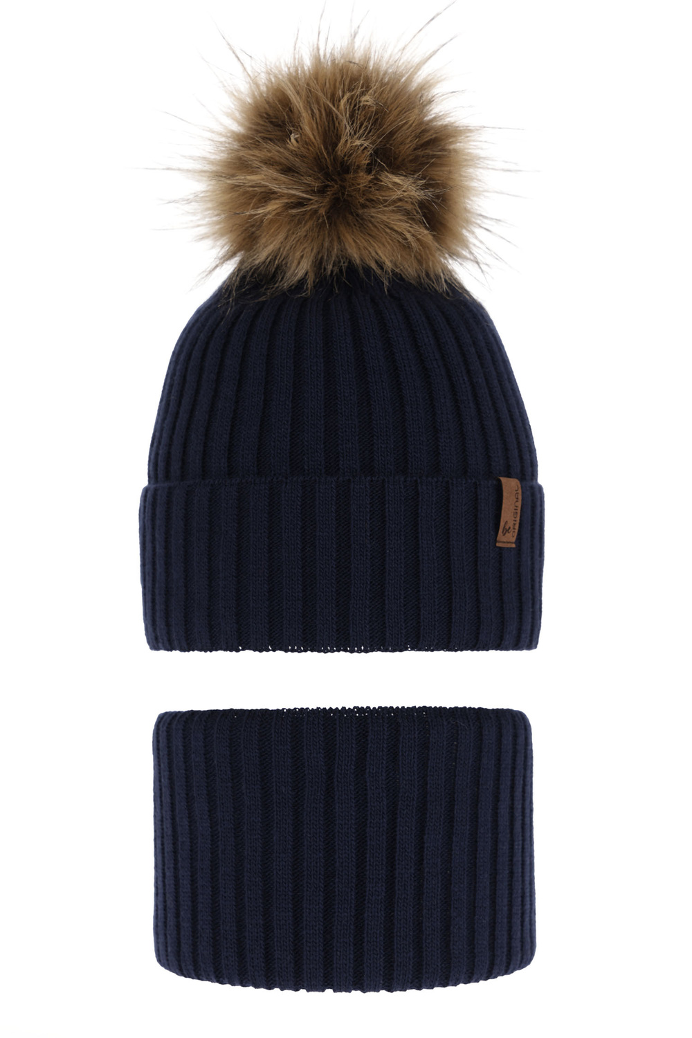 Pojke vinter set: mössa och tubhalsduk, blå, med pompom, Onyks