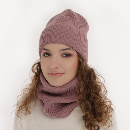 Flicka vinter set: mössa och tubhalsduk, rosa, Rosetta
