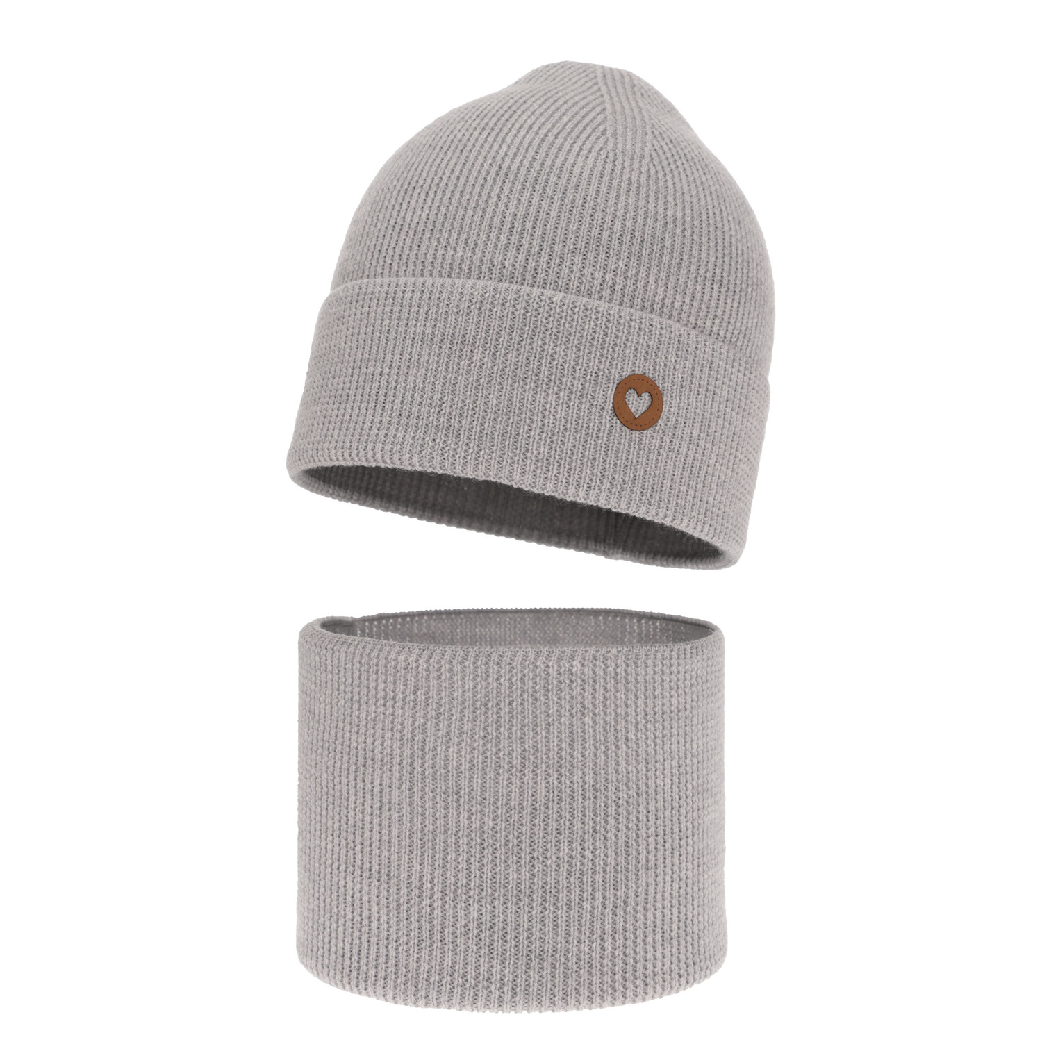 Flicka höst/vår set: mössa och tubhalsduk, grå, 100% Merino Ull, Brook