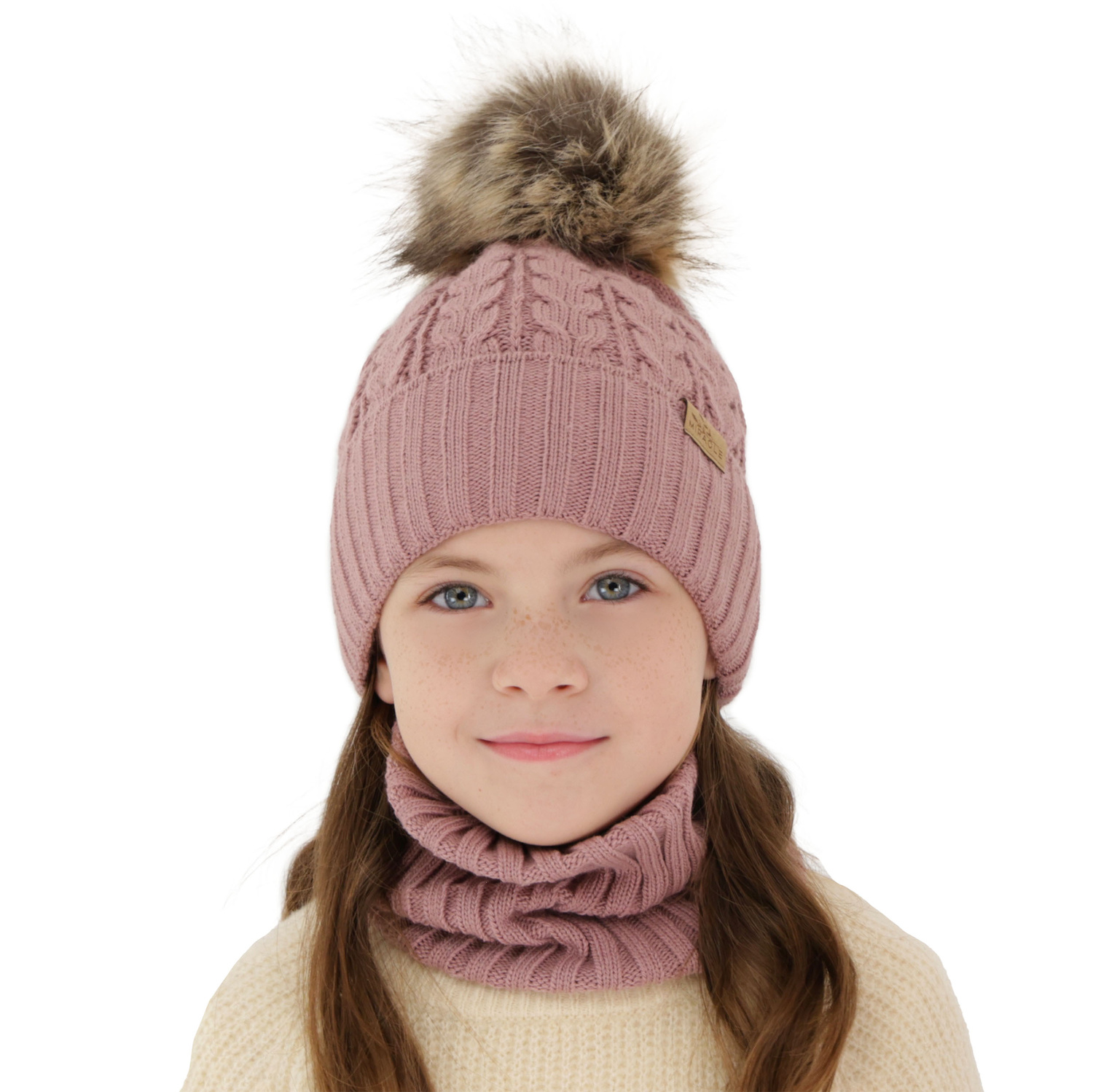 Flicka vinter set: mössa och halsduk, svart, med pompom, Tanzania