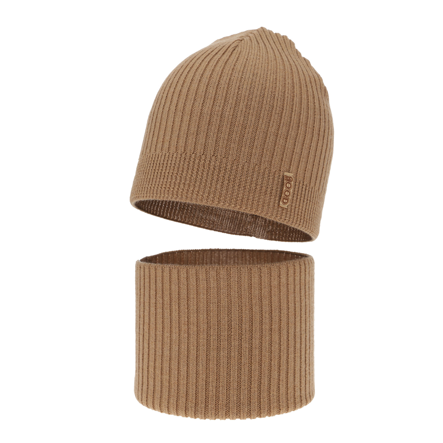 Pojke höst/vår set: mössa och tubhalsduk, camel, 100% Merino Ull, Chester