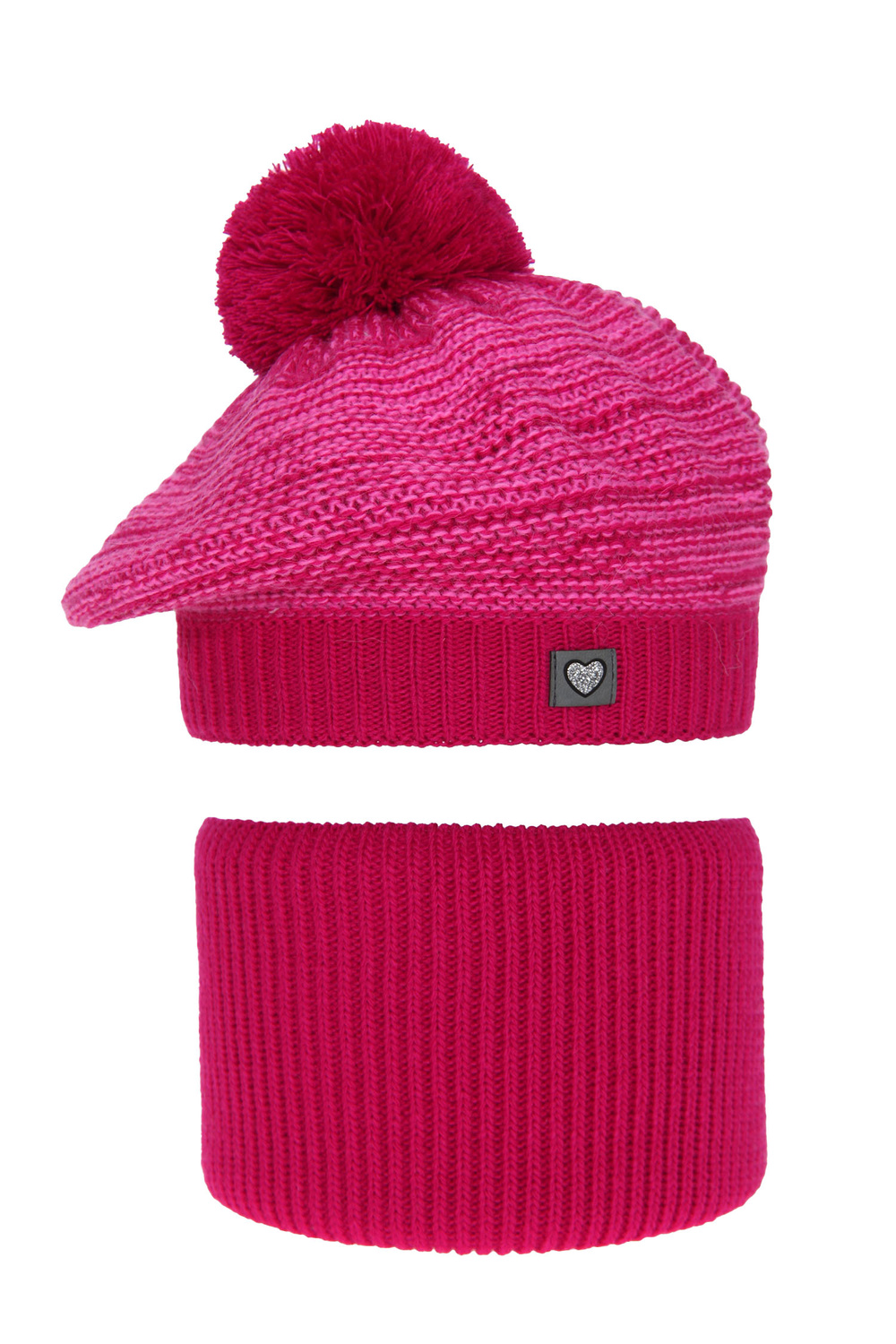 Flicka vinter set: mössa och halsduk, rosa, med pompom, Lira
