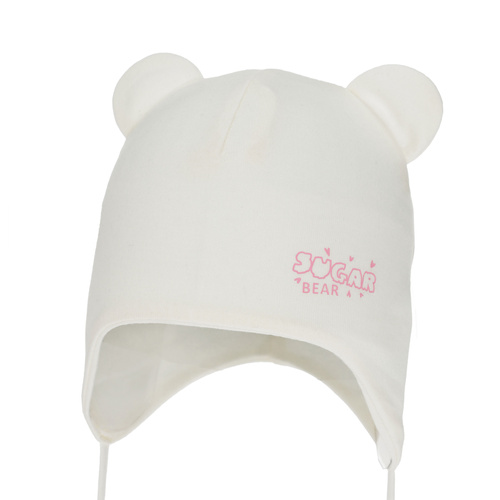 Flicka höst/vår mössa, krämfärgad, bomull, med knytband, Kelda