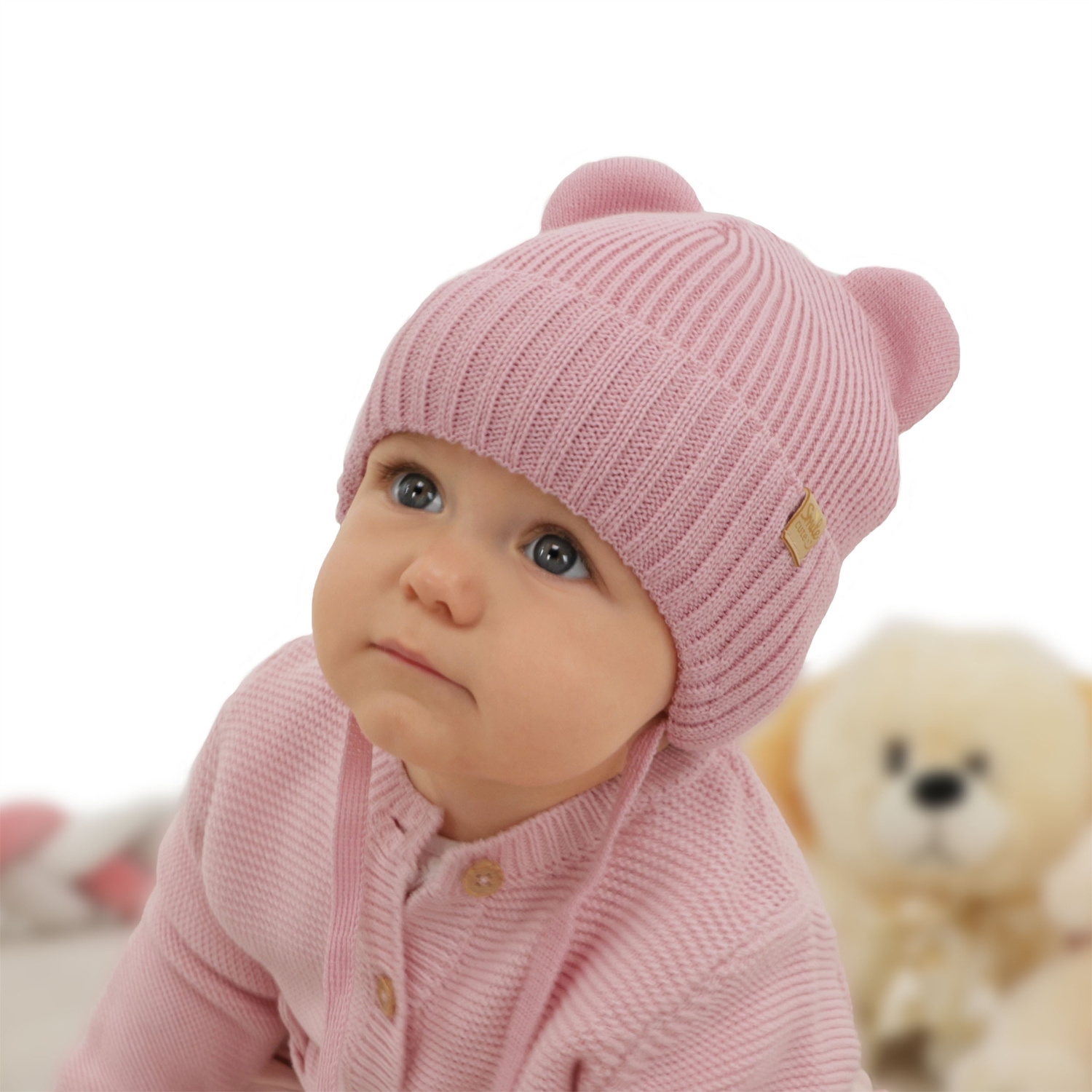 Flicka vintermössa, lila, med knytband, med merinull, Shira