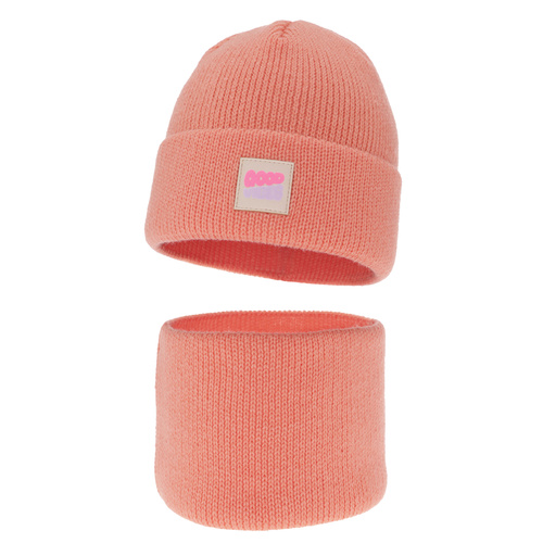 Flicka vinter set: mössa och tubhalsduk, orange, med pompom, Josephin