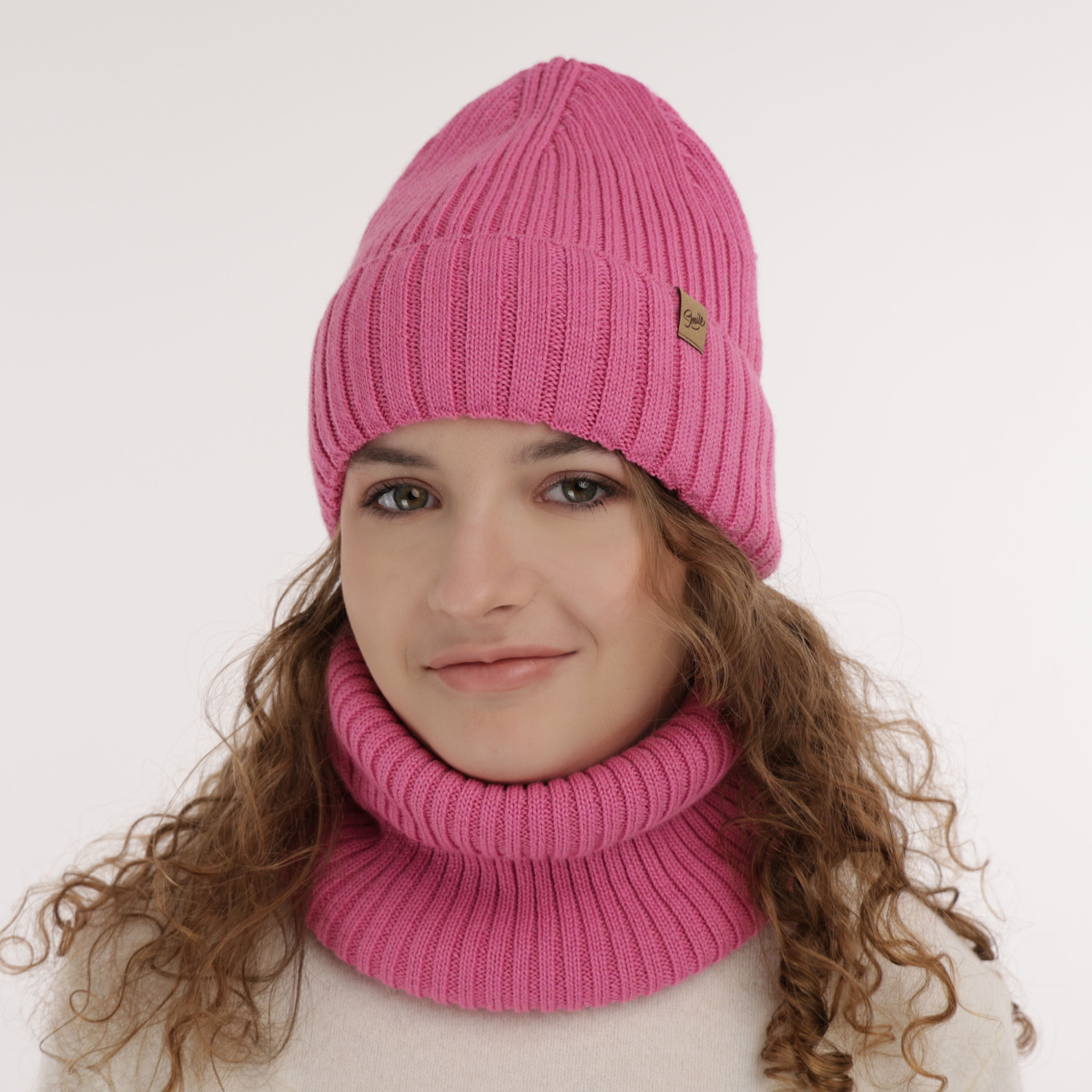 Flicka vinter set: mössa och halsduk, beige, med merinull, Mesalia
