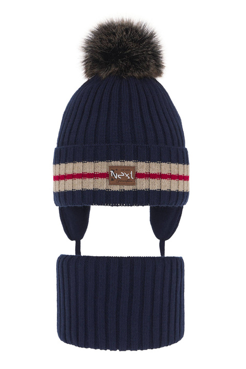 Pojke vinter set: mössa och halsduk, granat, med pompom, Echo