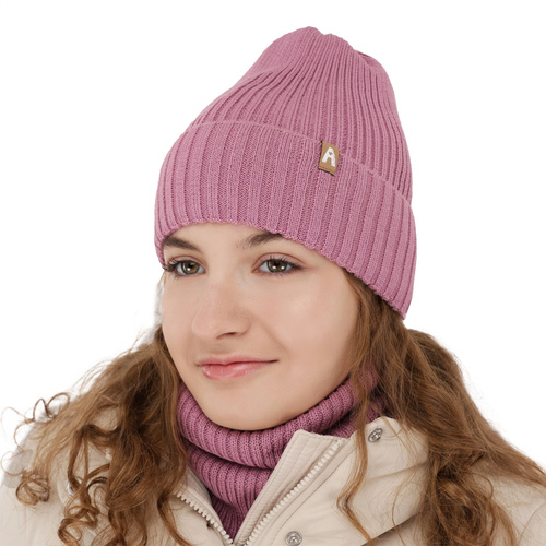 Flicka vinter set: mössa och halsduk, ljusbeige, med merinull, fodrad med fleece, Peggy