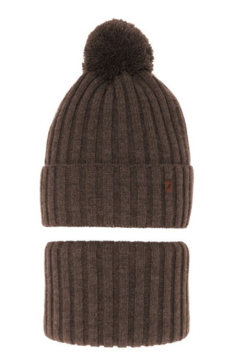 Pojke vinter set: mössa och halsduk, brun, med pompom, Wiliam