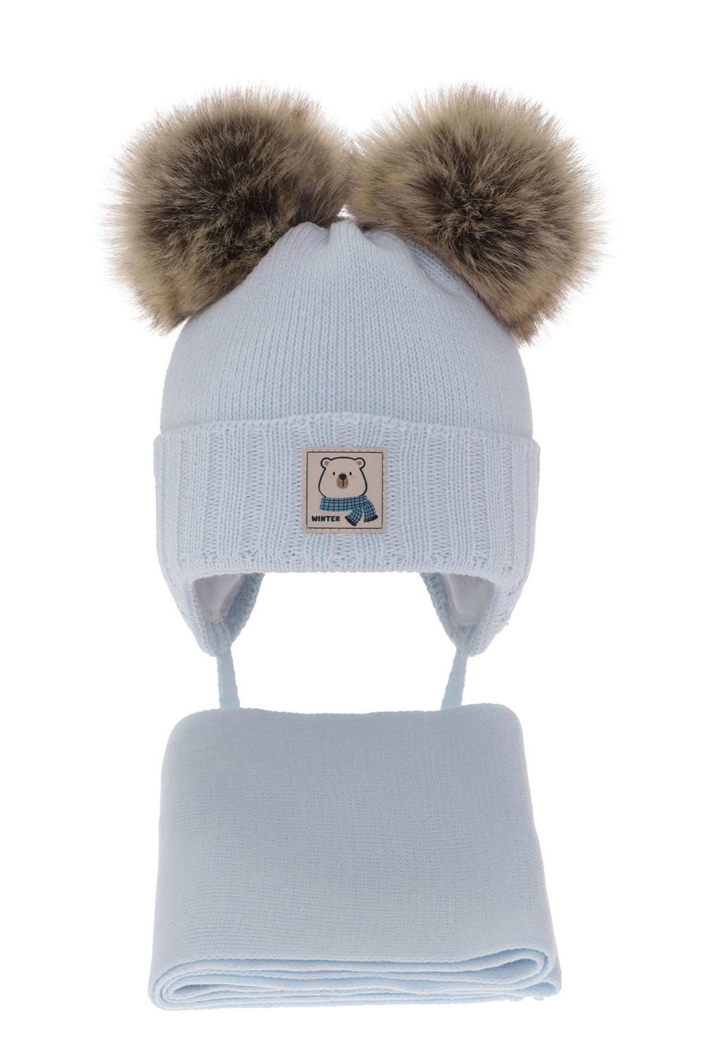 Pojke vinter set: mössa och halsduk, blå, med två pompommar, Jewel
