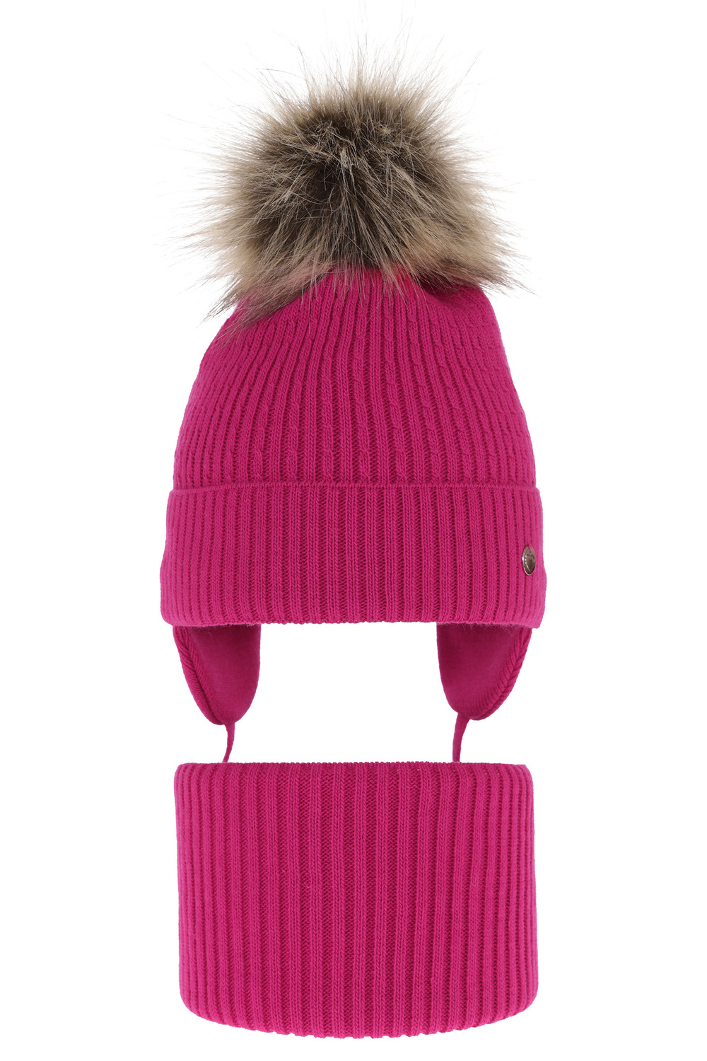 Flicka vinter set: mössa och halsduk, rosa, med pompom, Debra