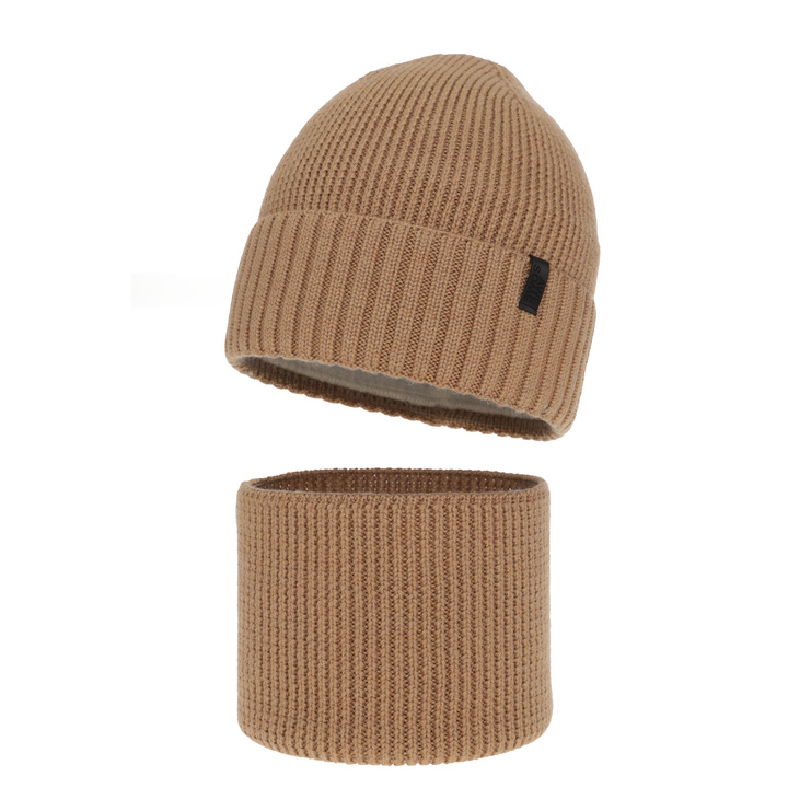 Pojke vinter set: mössa och tubhalsduk, 100% Merino Ull, fodrad med merinull, camel Harbin