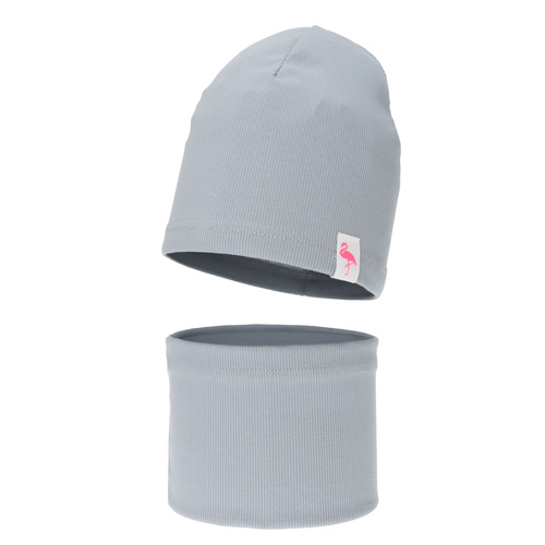 Flicka höst/vår set: mössa och halsduk, grå, bomull, Rumilla