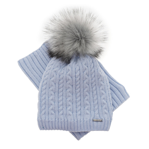 Flicka vinter set: mössa och tubhalsduk, grå, med pompom, Rima
