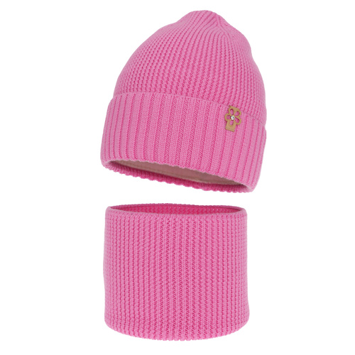 Flicka vinter set: mössa och halsduk, rosa, 100% Merino Ull, Nelita