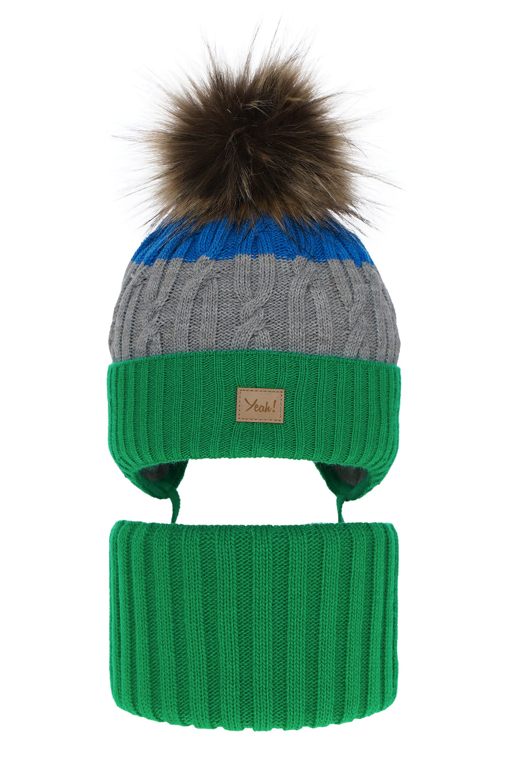 Pojke vinter set: mössa och tubhalsduk, grön, med pompom, Maxwell