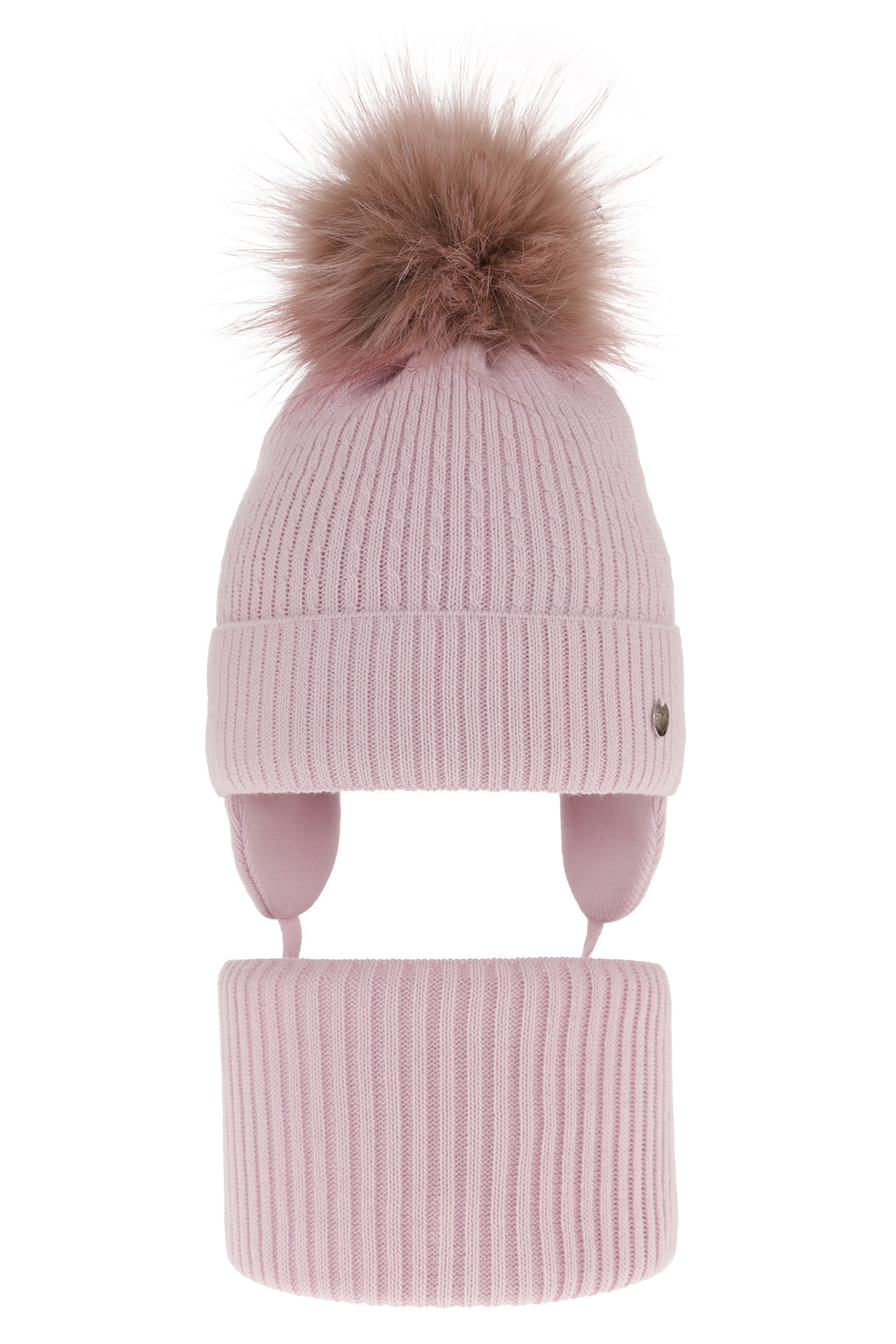 Flicka vinter set: mössa och halsduk, lila, med pompom, wiązany, Debra