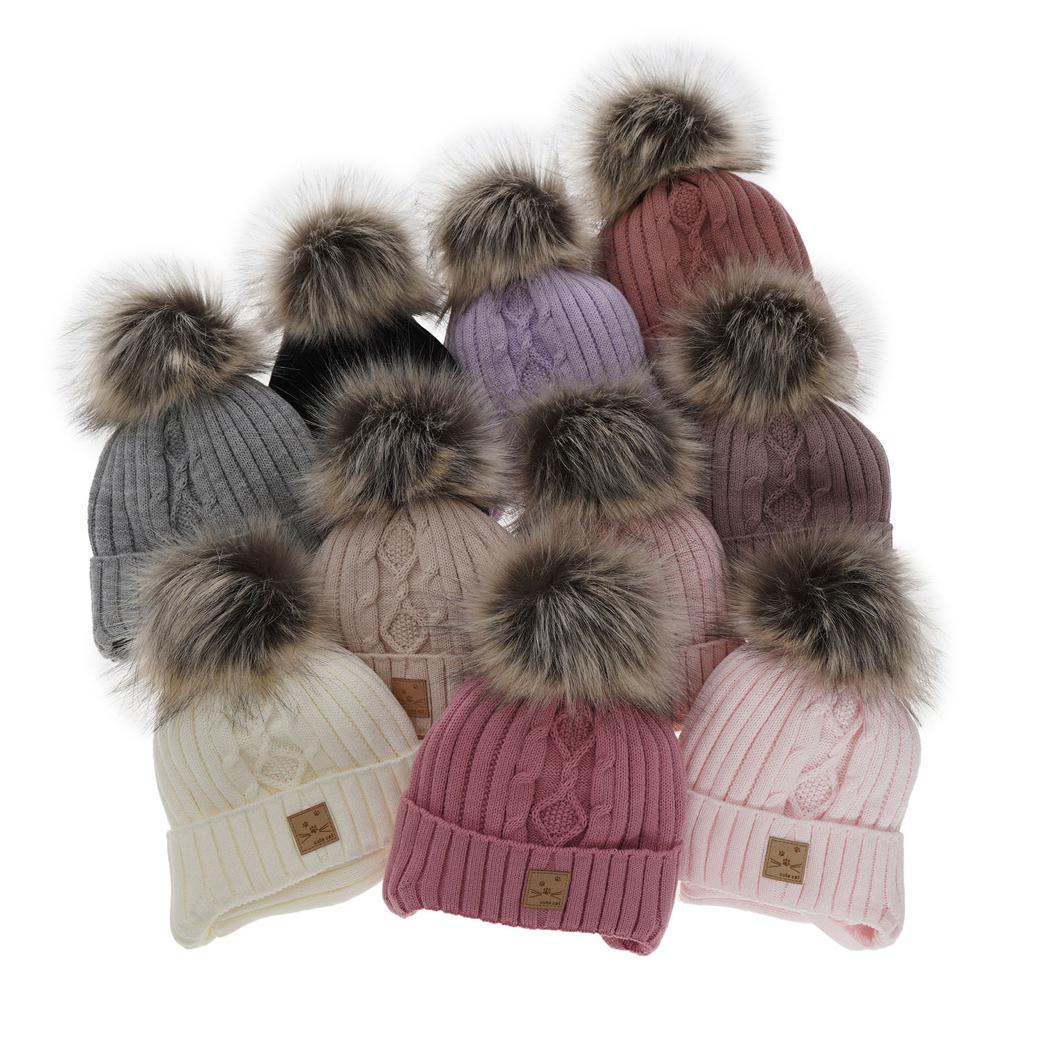 Flicka vinter set: mössa och halsduk, grå, med pompom, Aida