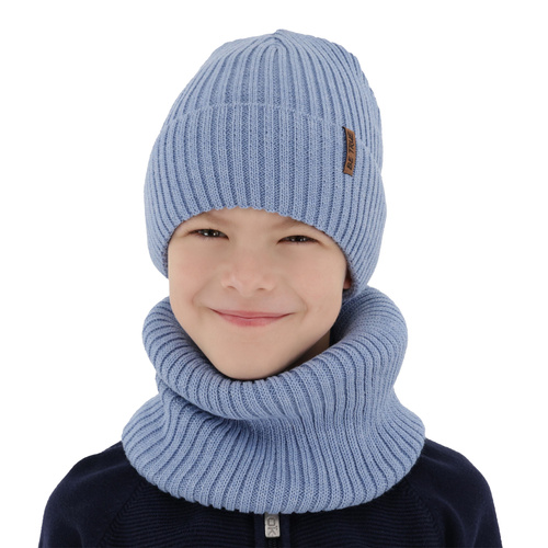 Pojke vinter set (mössa och tubhalsduk), beige, med merinull, Colton