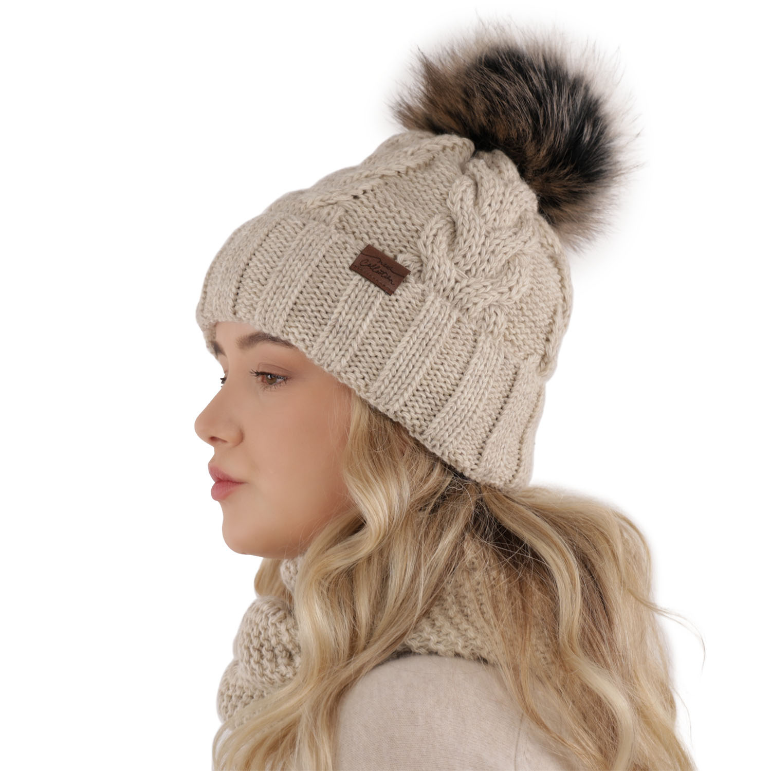 Flicka vinter set: mössa och tubhalsduk, grå, med pompom, Torina
