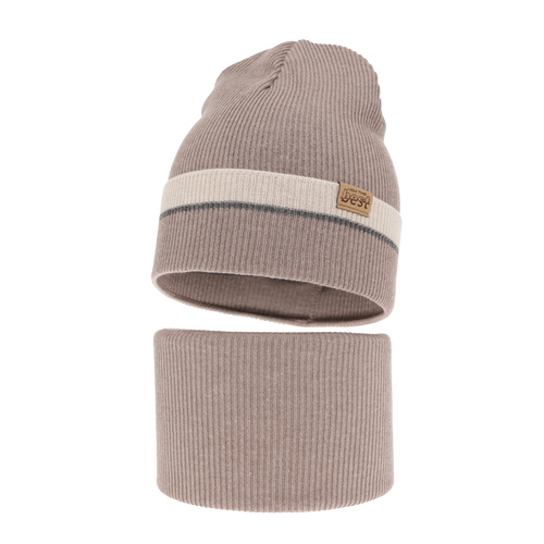 Pojke höst/vår set: mössa och tubhalsduk, beige, med bomull, Antonio