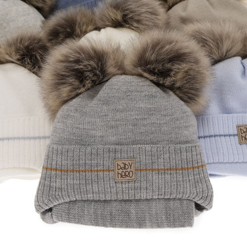 Pojke vinter set: mössa och halsduk, mörkblå, med två pompommar, wiązany Melon