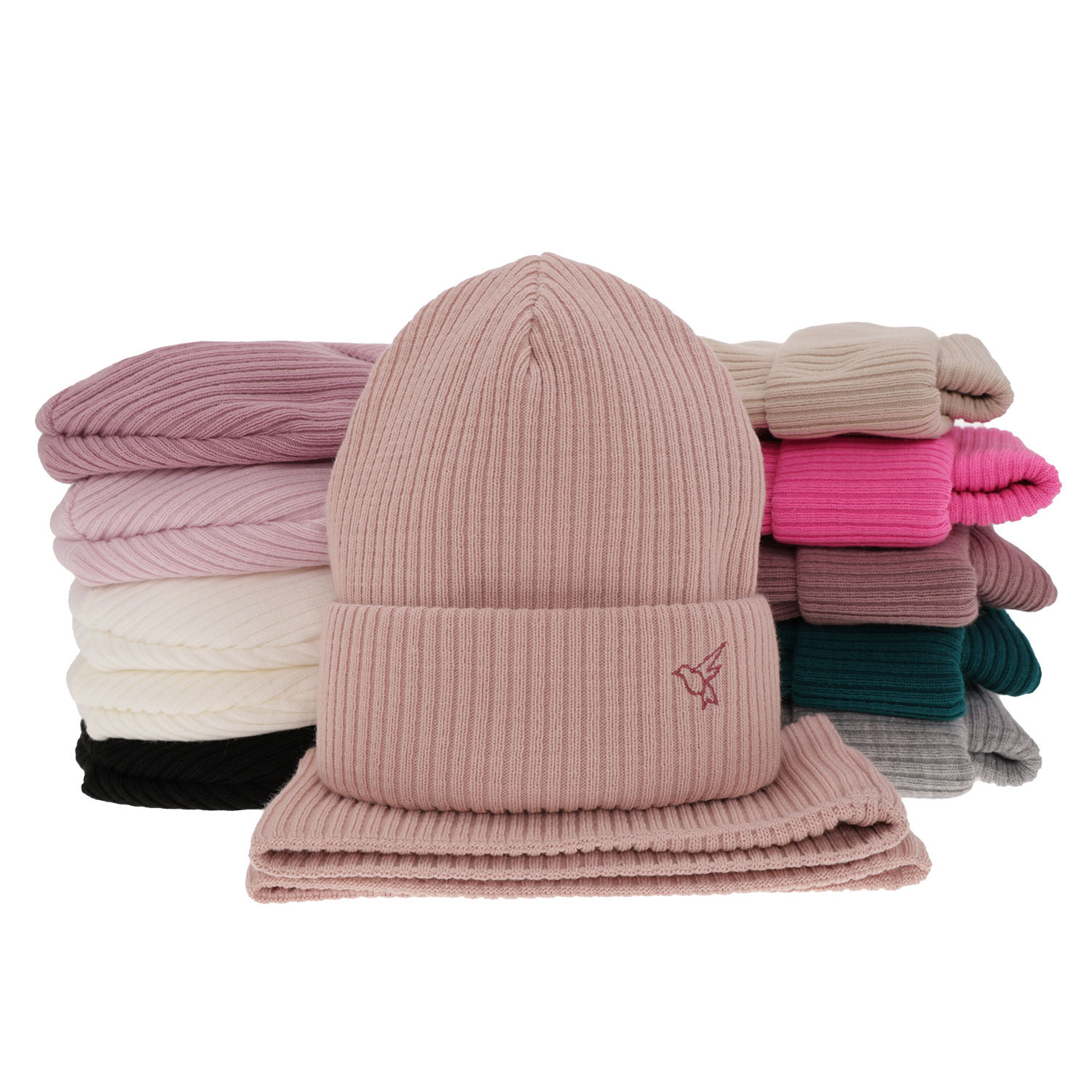 Flicka vinter set: mössa och tubhalsduk, beige, Rosetta
