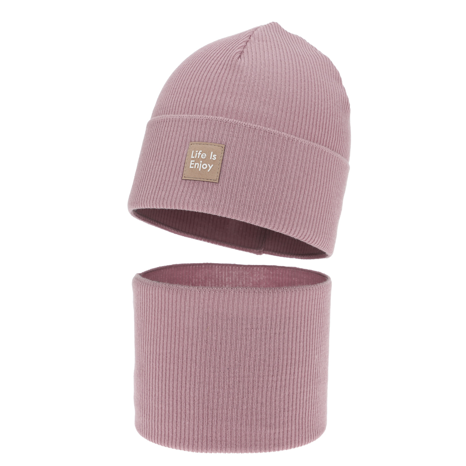 Flicka höst/vår set: mössa och tubhalsduk, heather, med bomull, Zola