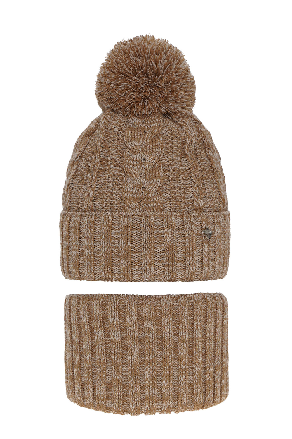 Flicka vinter set: mössa och halsduk, brun, med pompom, Maroko