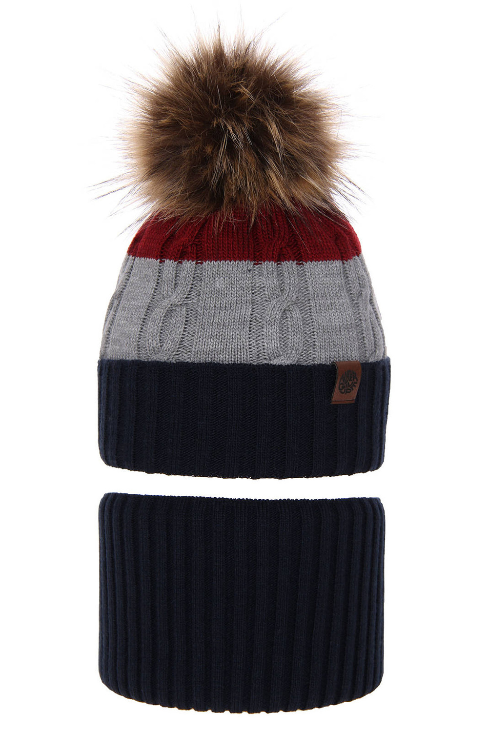 Pojke vinter set: mössa och halsduk, granatowy, med pompom, Karmel