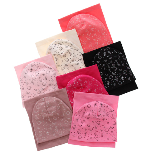 Flicka höst/vår set: mössa och tubhalsduk, lila, bomull, Sesja