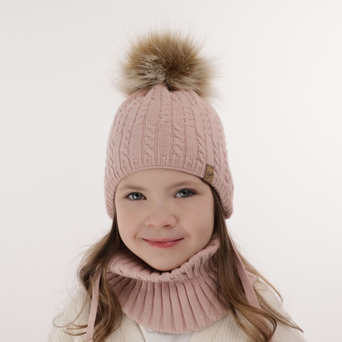 Flicka vinter set: mössa och halsduk, vit, med pompom, Loreley