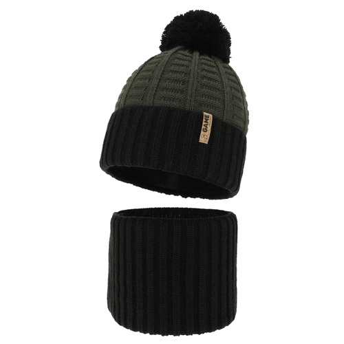 Pojke vinter set: mössa och halsduk, svart, med pompom, Leo