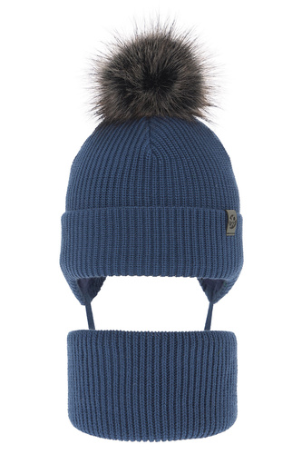 Pojke vinter set: mössa och tubhalsduk, blå, med pompom, Honed