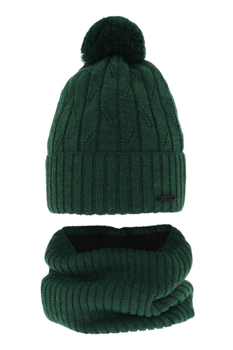 Pojke vinter set: mössa och halsduk, grön, med pompom, med merinull, Talar