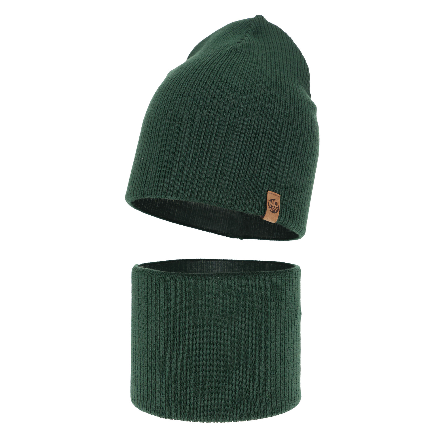 Pojke höst/vår set: mössa och tubhalsduk, grön, 100% Merino Ull, Richi