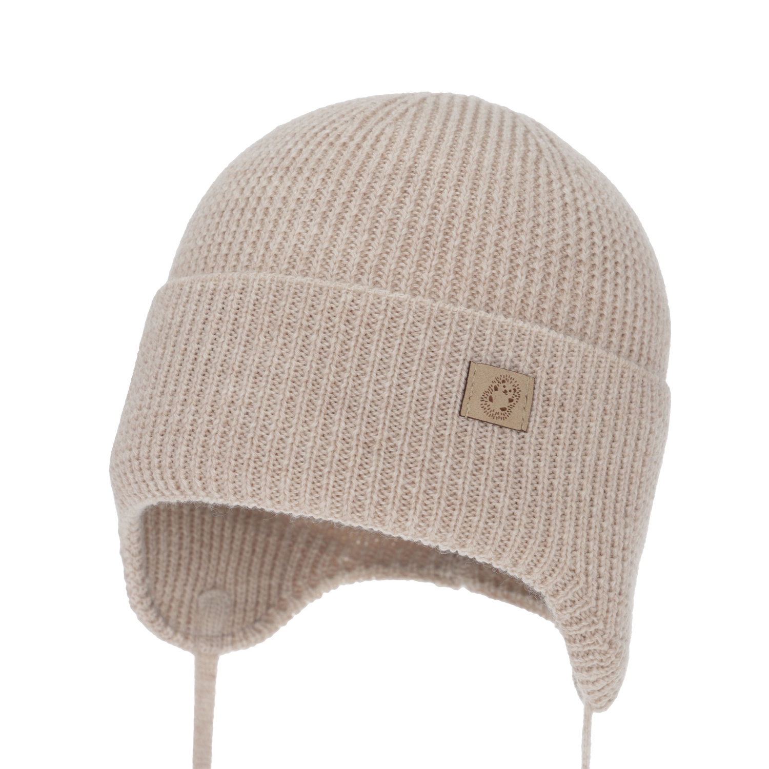 Pojke höst/vår mössa, 100% Merino Ull, med knytband, ljusbeige, Bakadi